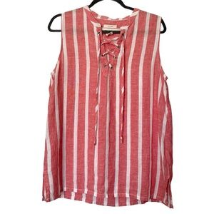 Christian Siriano Linen Striped Lace-Up Sleeveless Top Size M